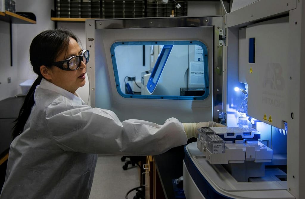 A lab technician performing quality control